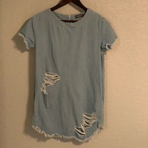 Fashion Nova S distressed denim dress pockets OWO